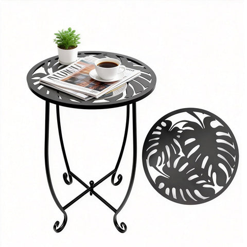 Kaesithar Monstera design round top side table for outdoors.