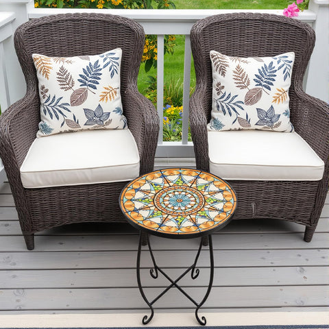 Kaesithar patio side table closeup shows durable metal and UV finish.