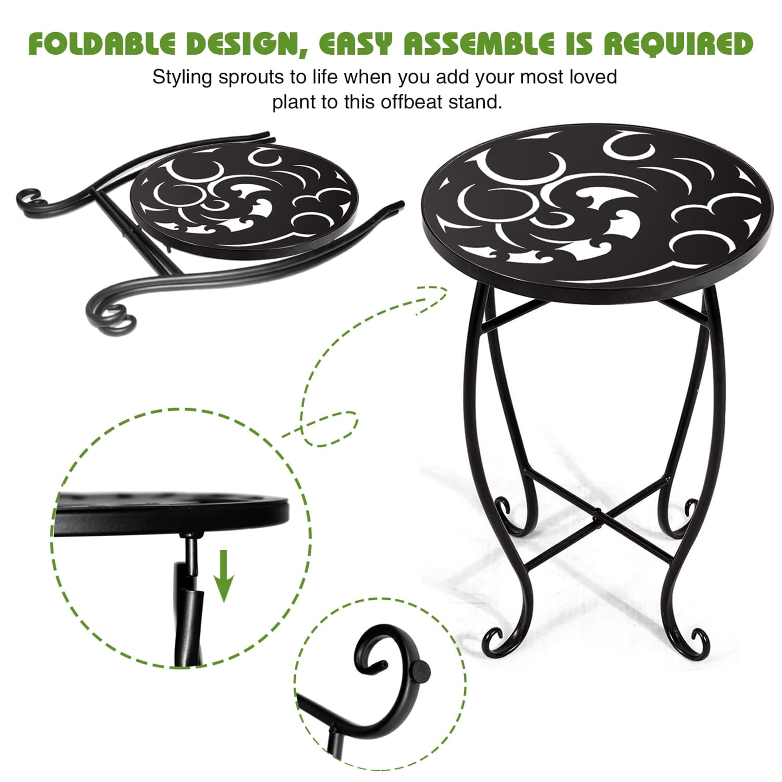 Kaesithar swirl-pattern tabletop promotes airflow and quick water drainage.