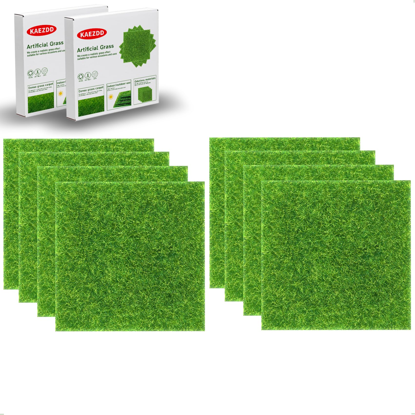 KAEZDD 8-pack 6x6 inch fake grass tiles for versatile indoor and outdoor crafts.