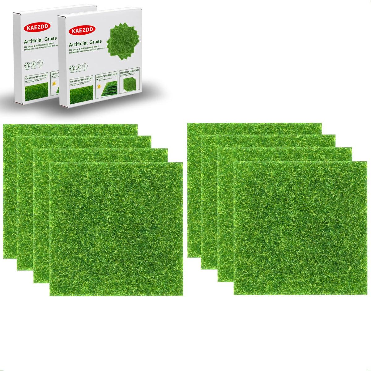 KAEZDD 8-pack 6x6 inch fake grass tiles for versatile indoor and outdoor crafts.
