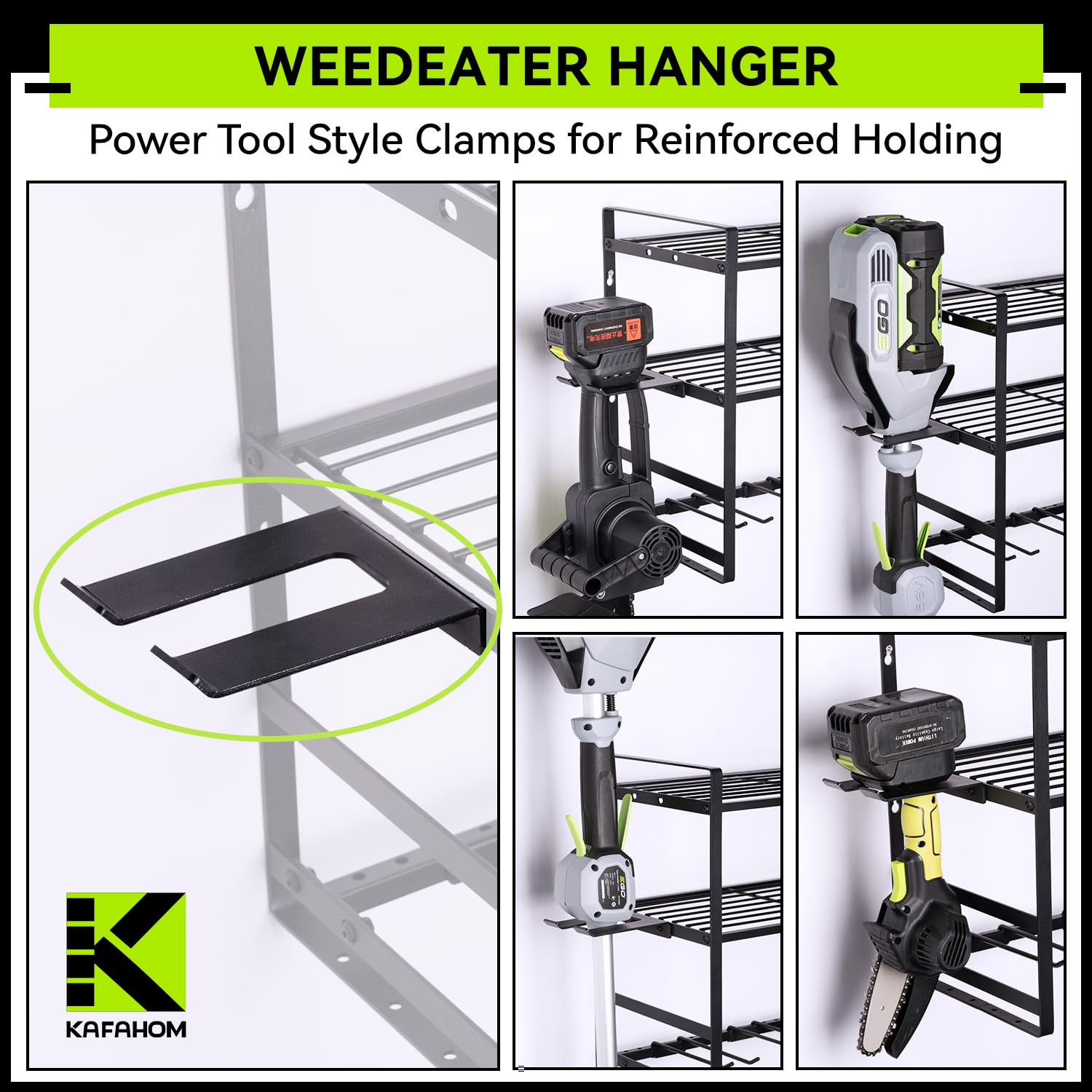 KAFAHOM dual shelf design supports batteries and chargers within reach