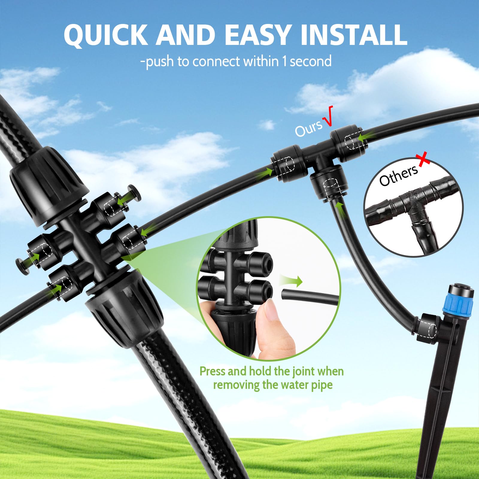 Kafuzi drip sprinklers with adjustable flow for tailored watering.