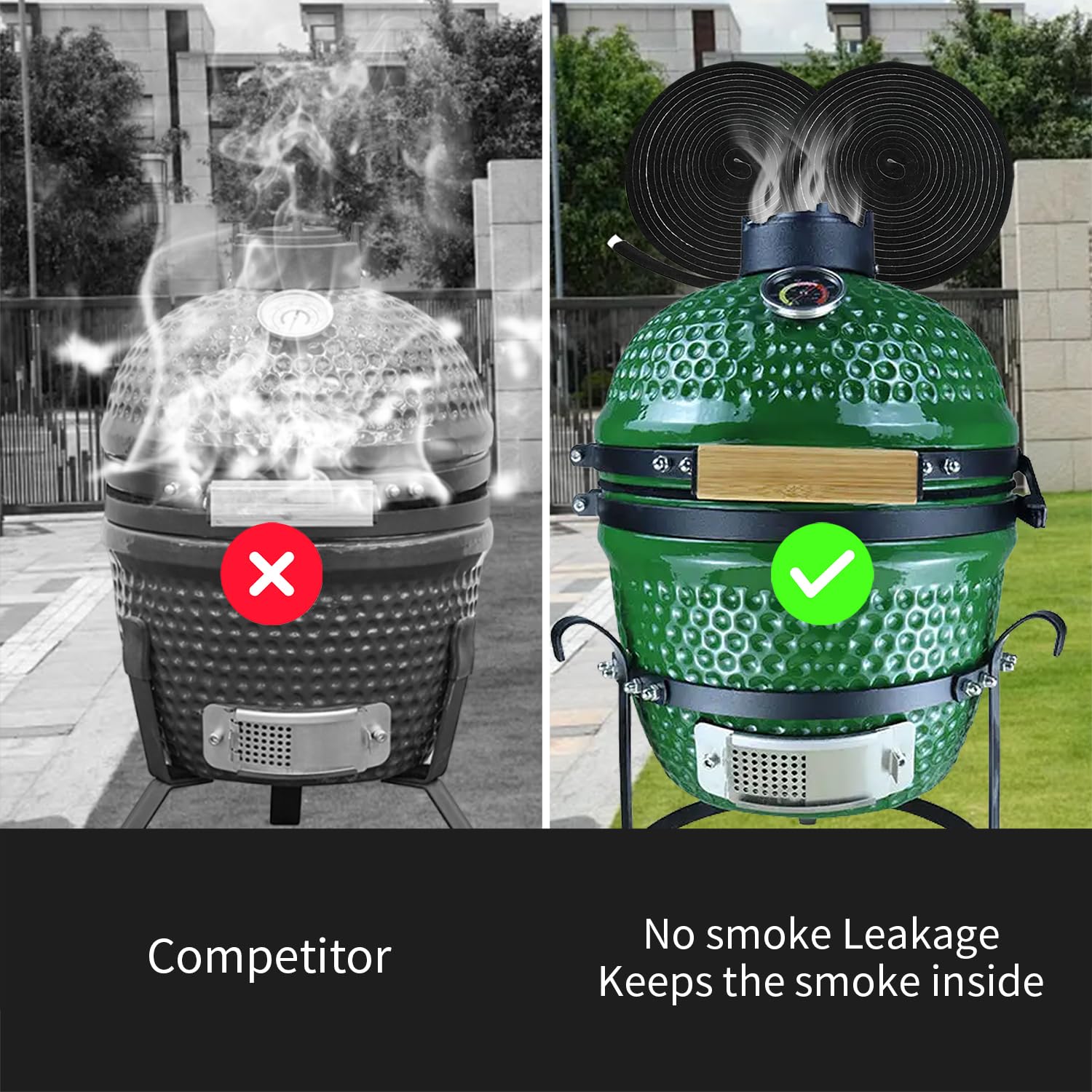 Kaidun gasket seals in smoke for better temperature control.