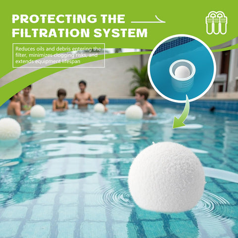 Kaifansun multi-purpose scum absorber ball near pool edge for bathroom and kitchen cleanup.