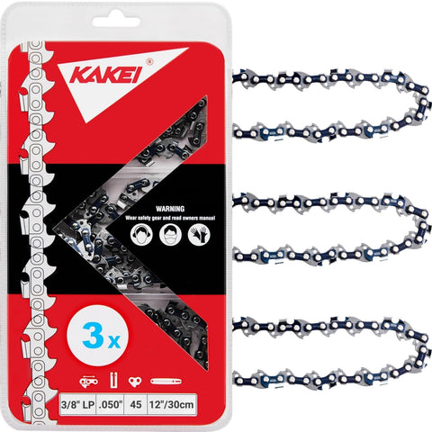 KAKEI 12-inch chain close-up with 45 drive links and semi-chisel for efficient cuts