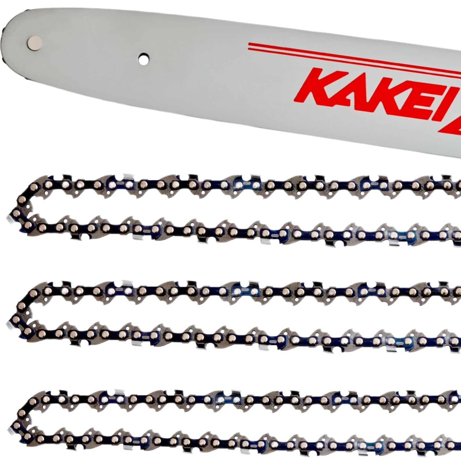 KAKEI 18-inch bar and chain combo for reliable wood cutting and durable cutters.