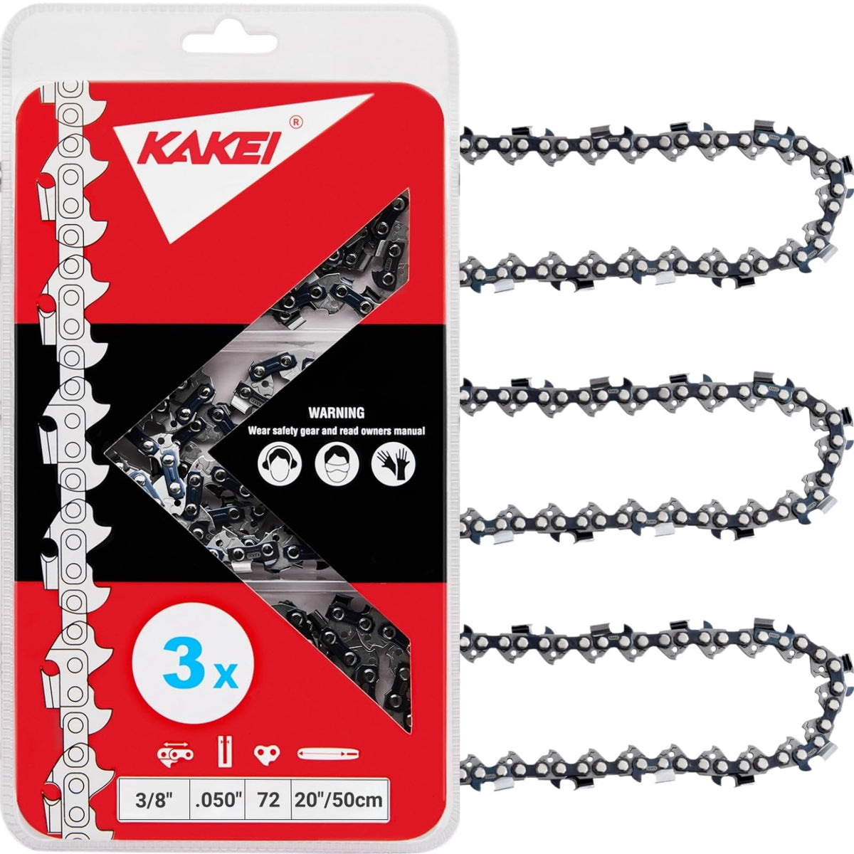 KAKEI 20 inch chain in a three-pack with 38 pitch for fast, clean cuts