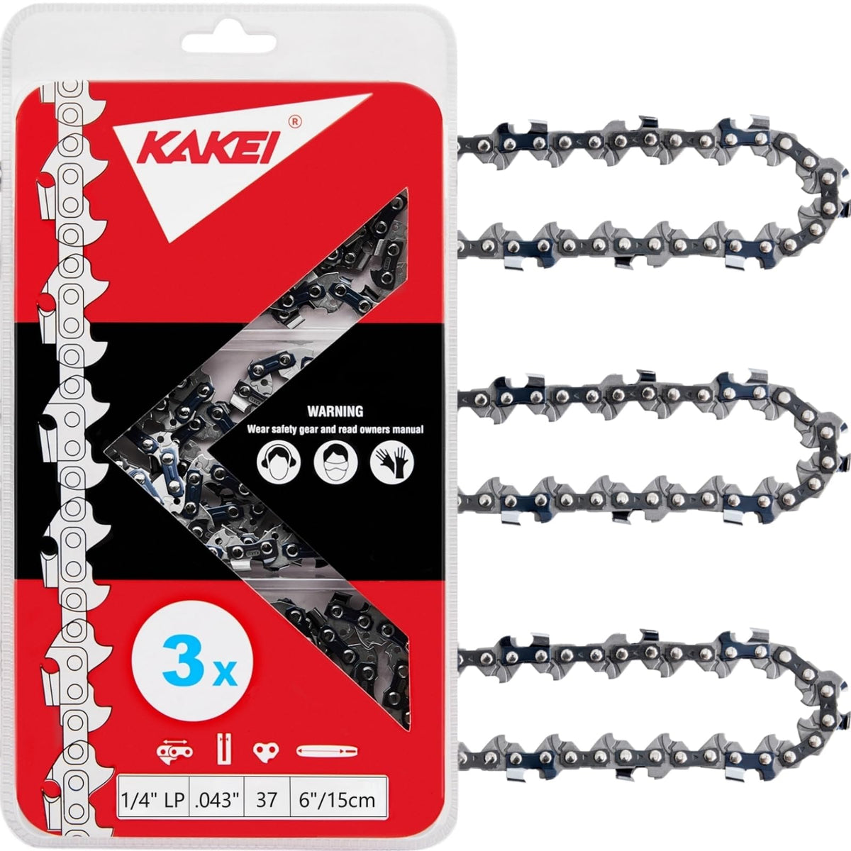 KAKEI 6-inch chainsaw chain with 1/4-inch pitch and .043 gauge for smooth cuts.