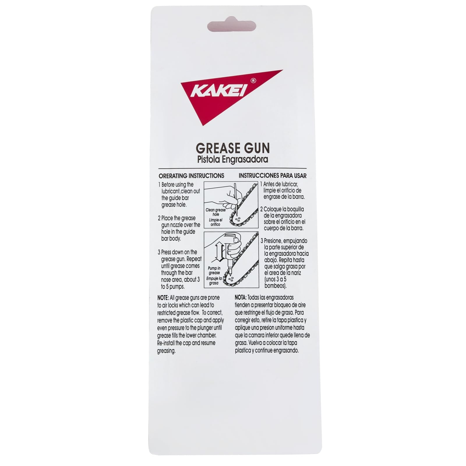 KAKEI grease gun nozzle demonstrates precise sprocket nose lubrication.