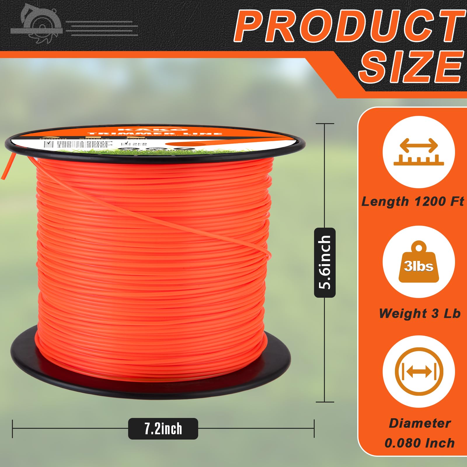 KAKO 080 trimmer line close-up reveals rugged nylon construction.