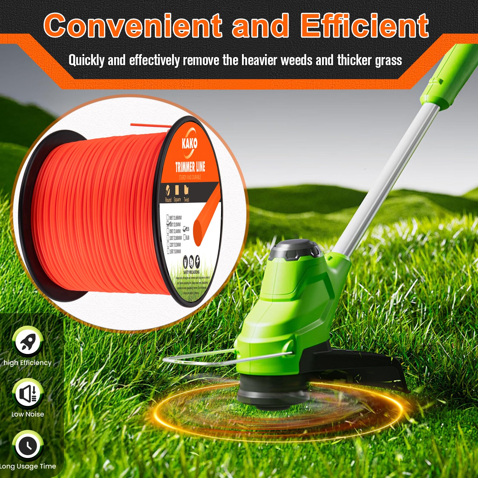 KAKO commercial nylon line for heavy-duty weed trimming.