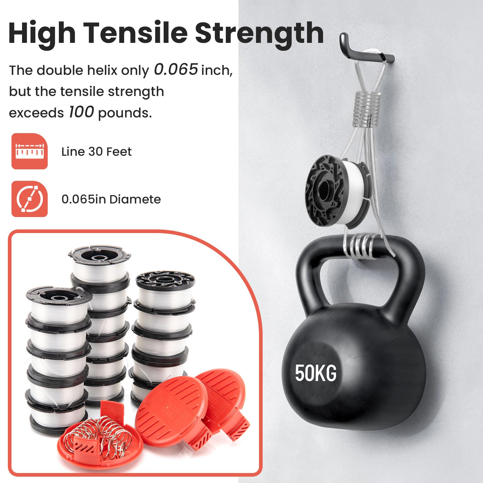 KAKO AF100 spool packaging shows 16 spools, caps, and springs