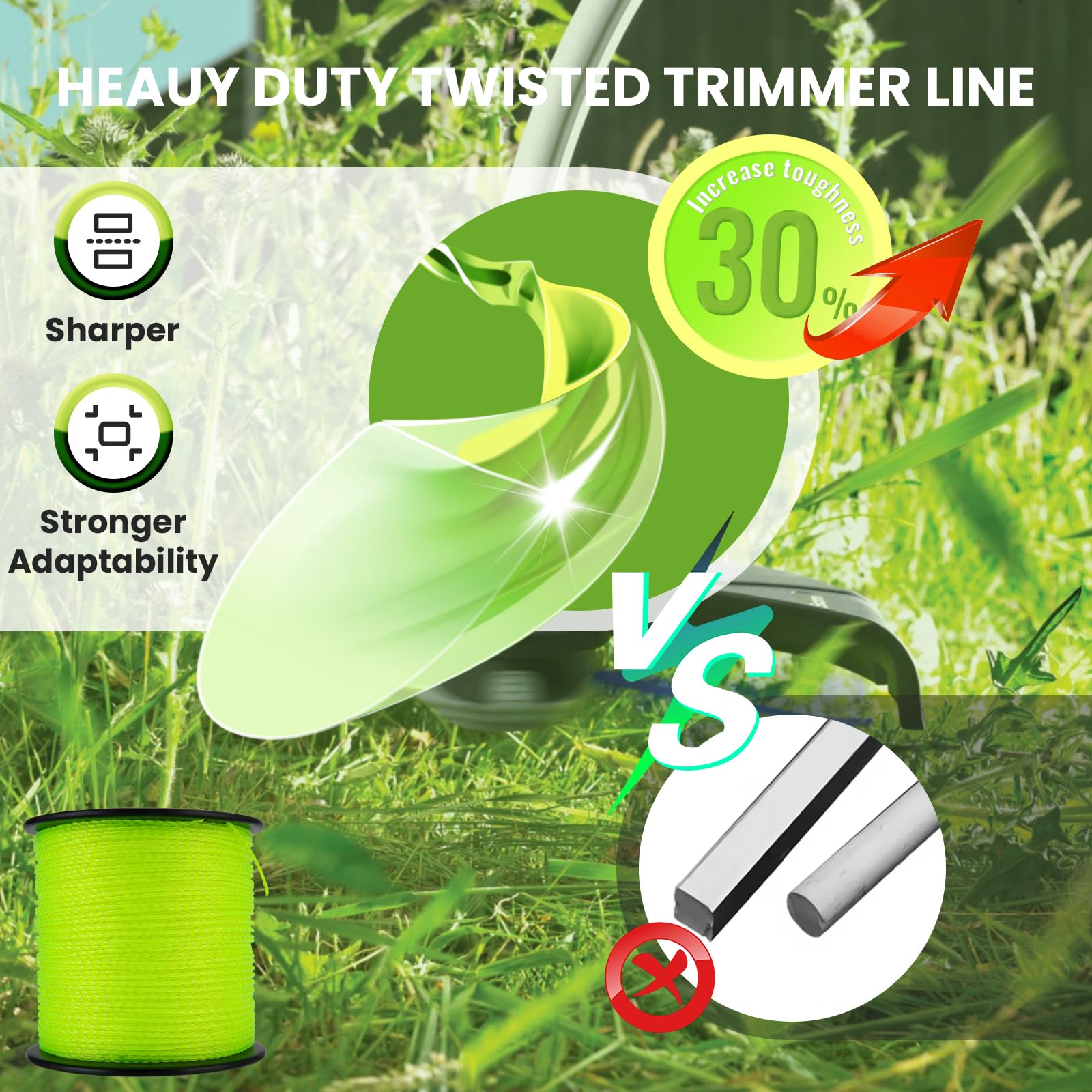 KAKO trimmer line demonstrates compatibility with Ryobi, Ego, Greenworks.