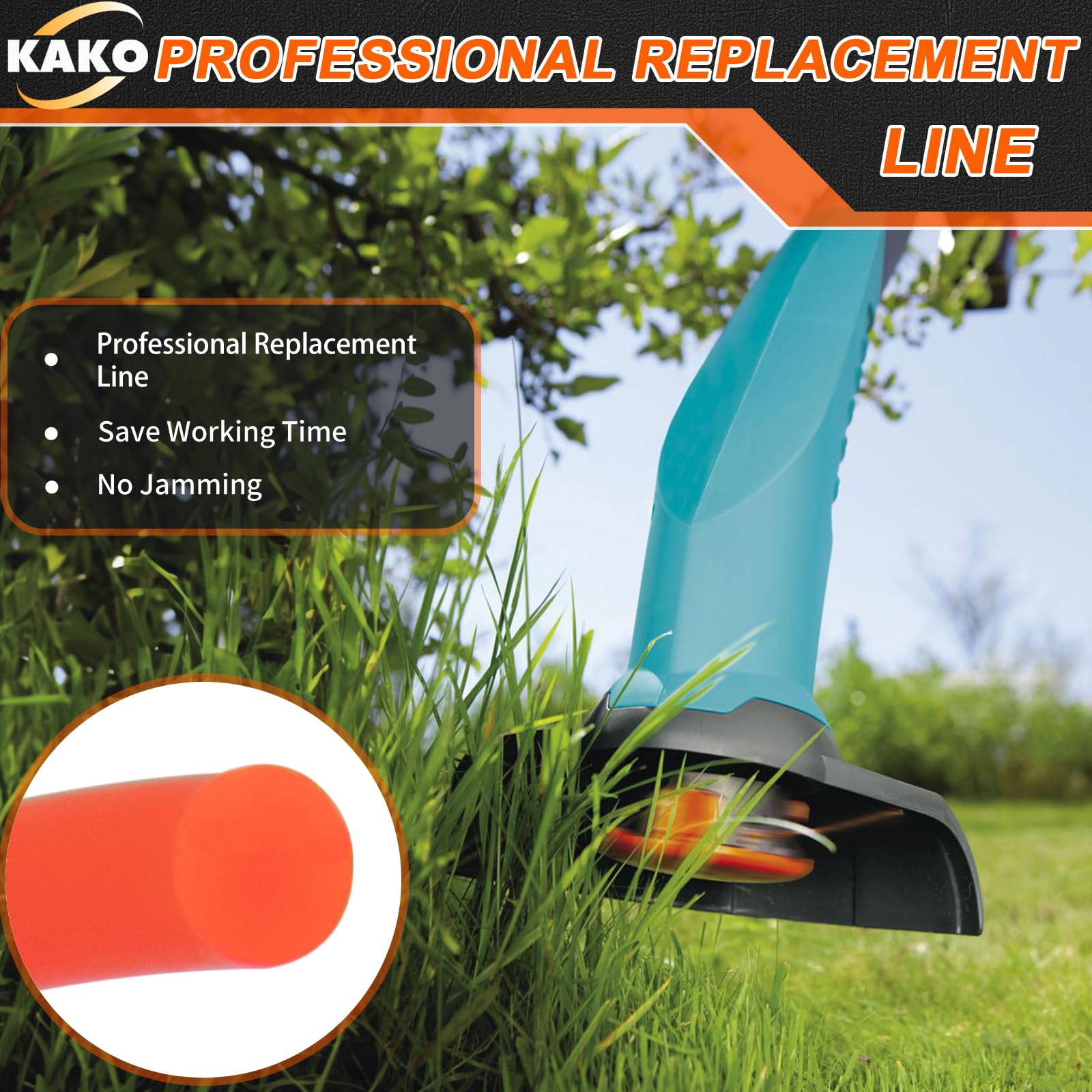Bright orange KAKO trimmer line, 5 lb spool for long-lasting use