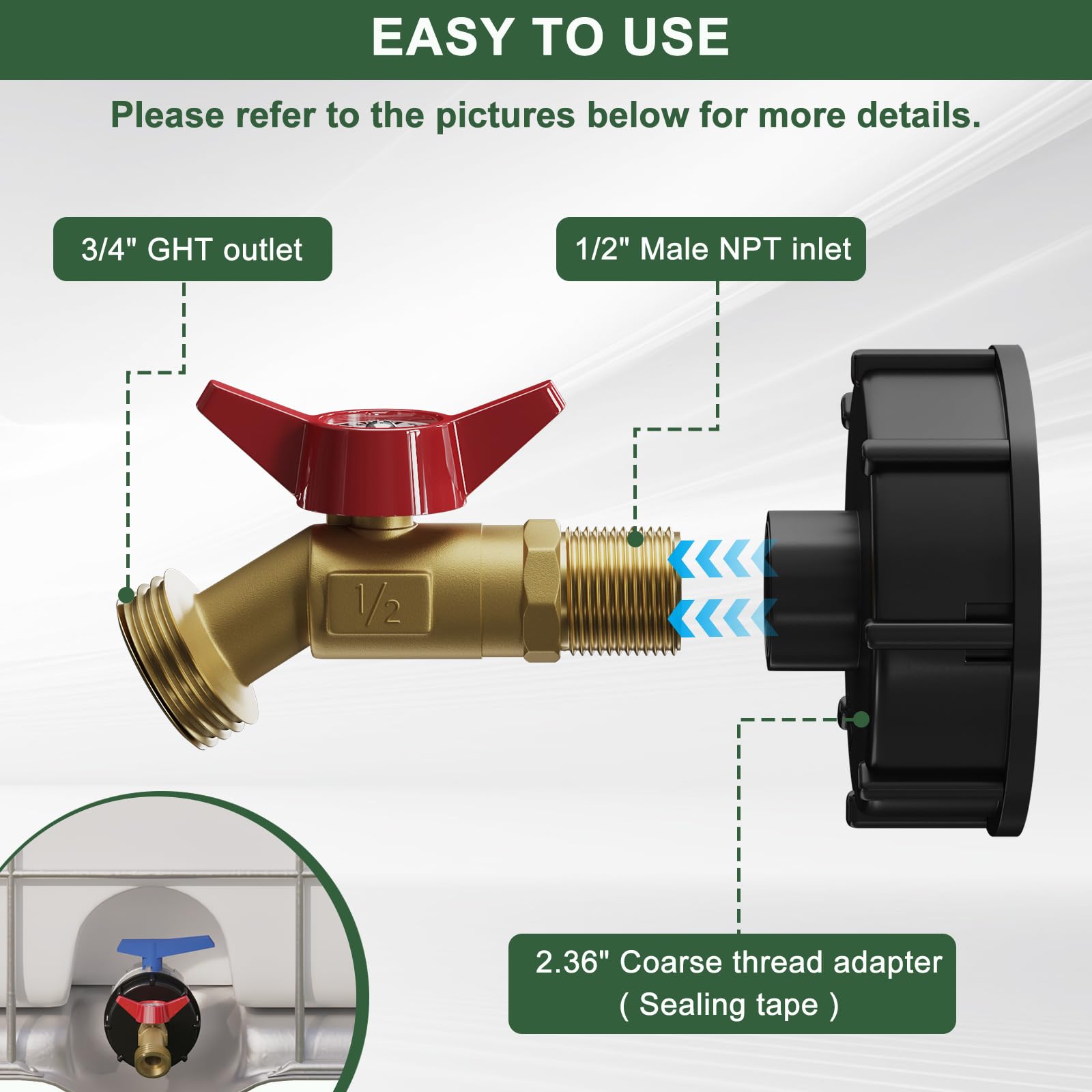 KAKSEY IBC tote adapter in action for easy water transfer.