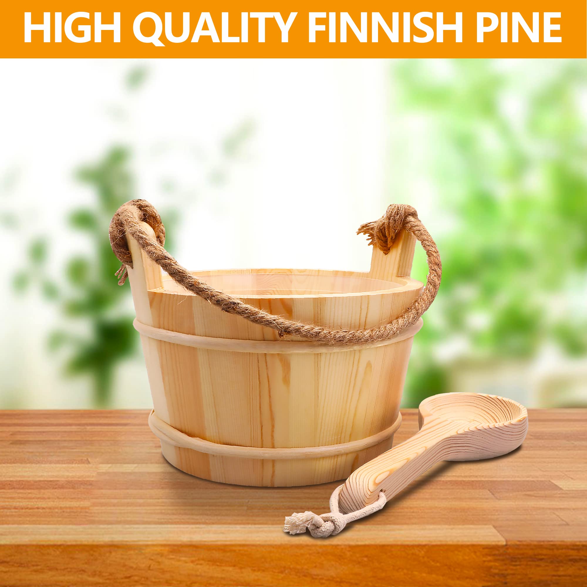 KAKUNM sauna bucket with plastic liner for easy maintenance.