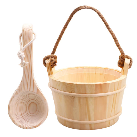 KAKUNM sauna bucket with wooden 5 liter capacity for steady water pours.