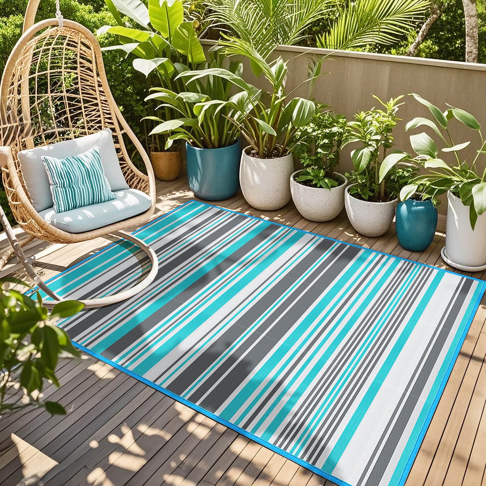 Kalafun 4x6 ft rug for RVs and campers offers quick outdoor setup.