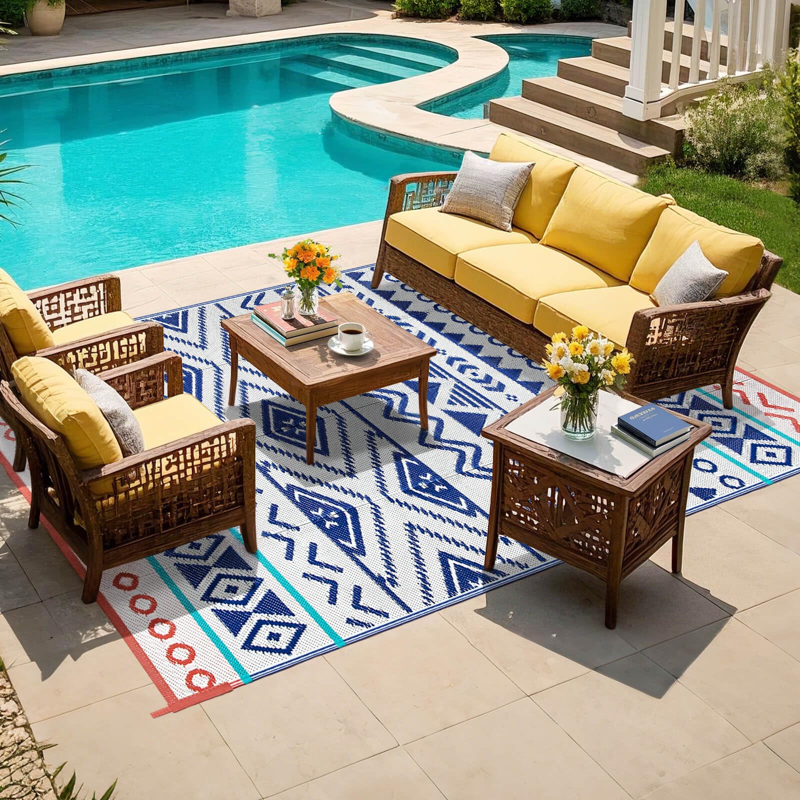 Kalafun rug heat-sealed edges resist fraying on rough surfaces.