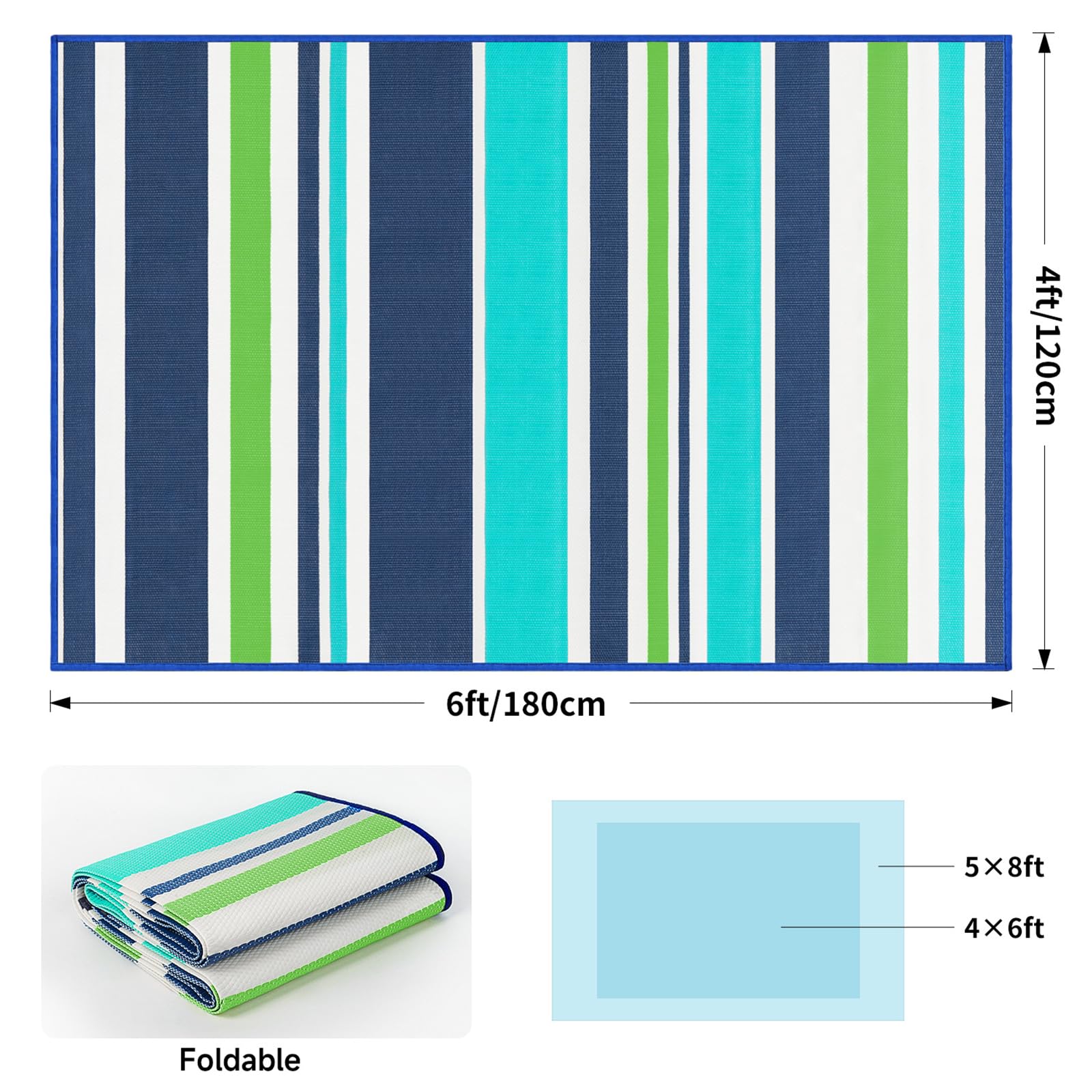 Kalafun waterproof rug for patios; ideal for camping trips and RVs.