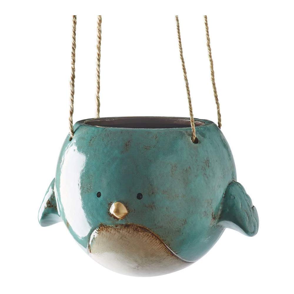 KALALOU Bluebird hanging planter in glazed ceramic for stylish greenery.