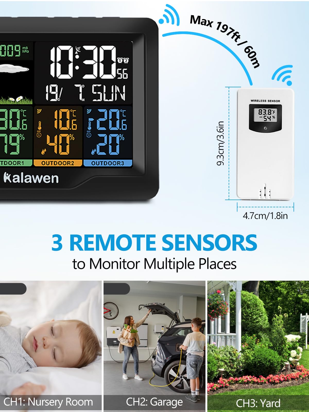 Kalawen indoor/outdoor thermometer displays real-time environmental data