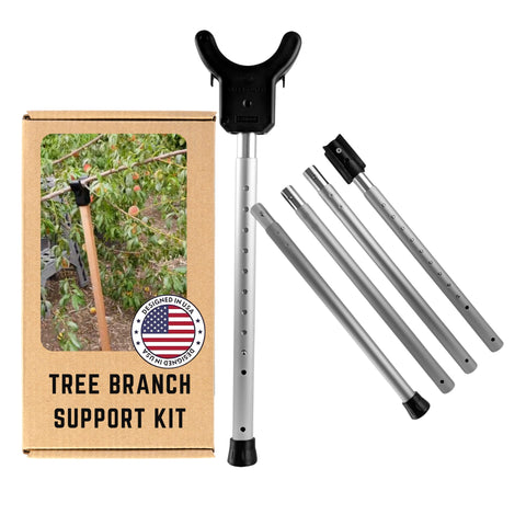 Kalinar adjustable tree pole extended demonstrates height versatility for leaning fruit trees.