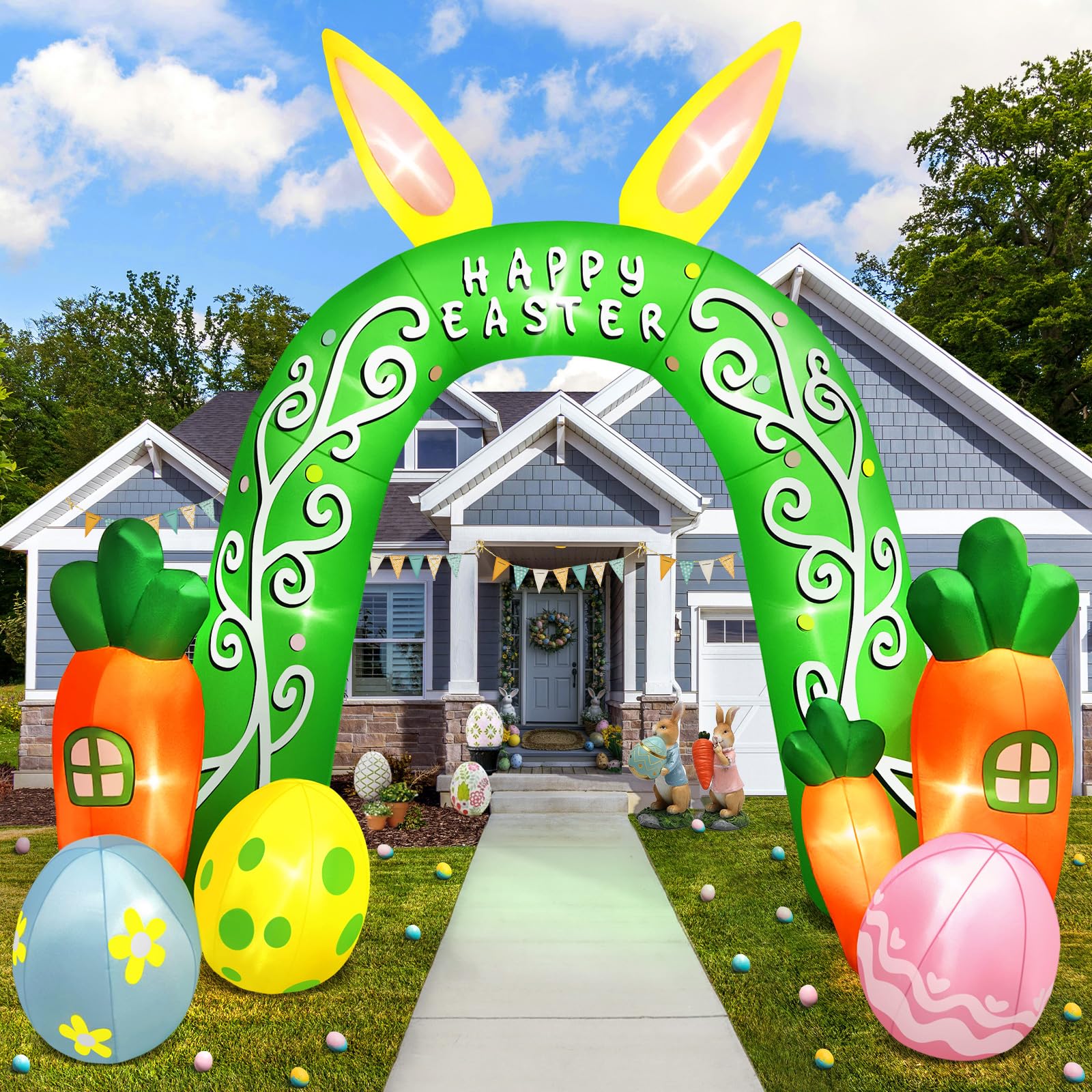 Kalolary 12ft Easter arch inflatable enhances outdoor curb appeal for Easter celebrations