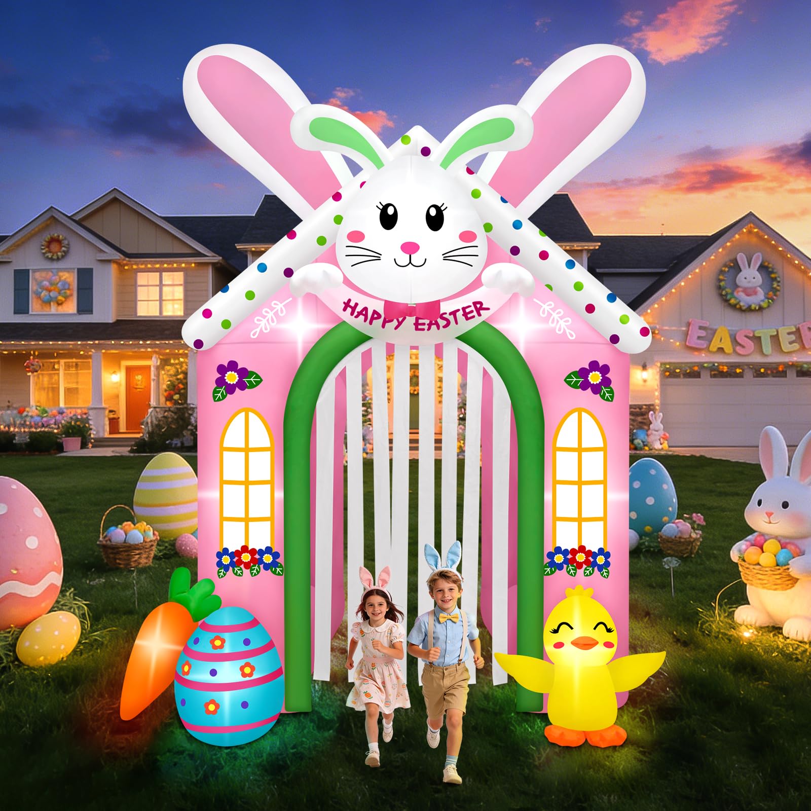 Kalolary 12ft Easter archway with LED lights brightens outdoor decor for celebrations.