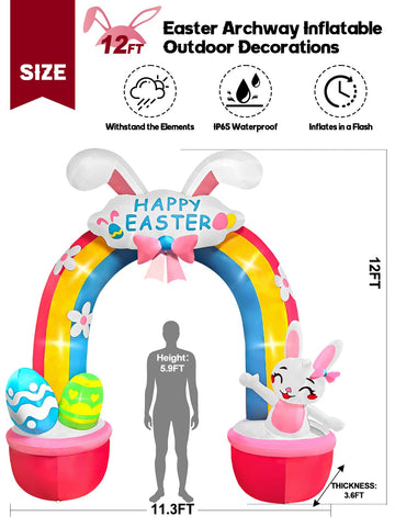 Kalolary 12ft rainbow arch inflatable with lights for night-time yard celebrations.