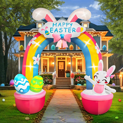 Kalolary bunny arch inflatable for Easter yard decor and festive curb appeal.