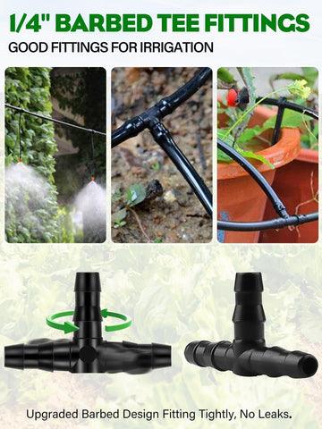 Kalolary drip irrigation tee assembly demonstrates quick, tool-free connections for garden projects.