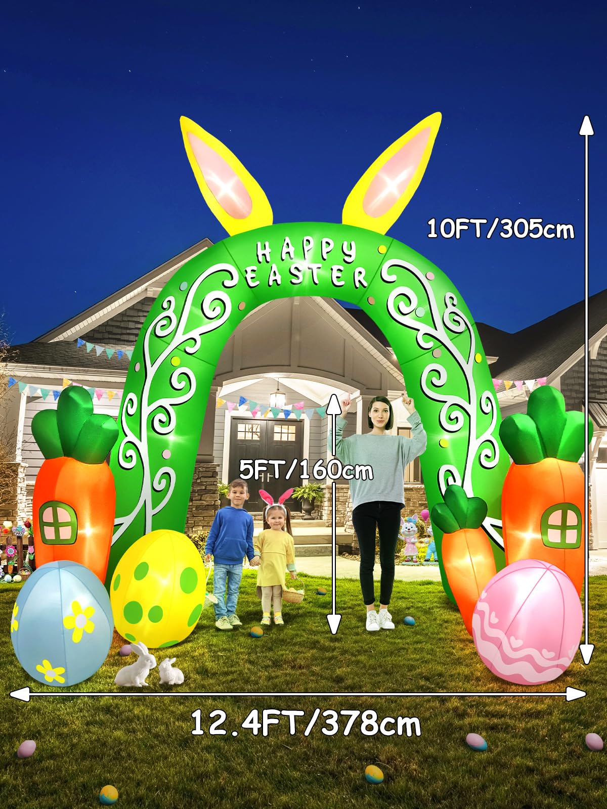 Kalolary inflatable bunny with eggs creates a playful Easter centerpiece along walkways