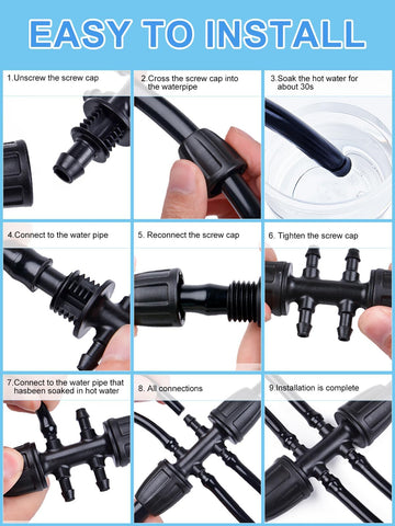 Kalolary six-way adapter supports multi-branch drip layouts.