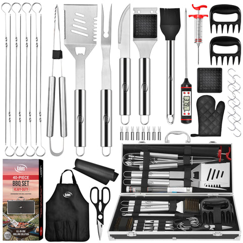 Kaluns 40-piece grill set in case for organized outdoor cooking.