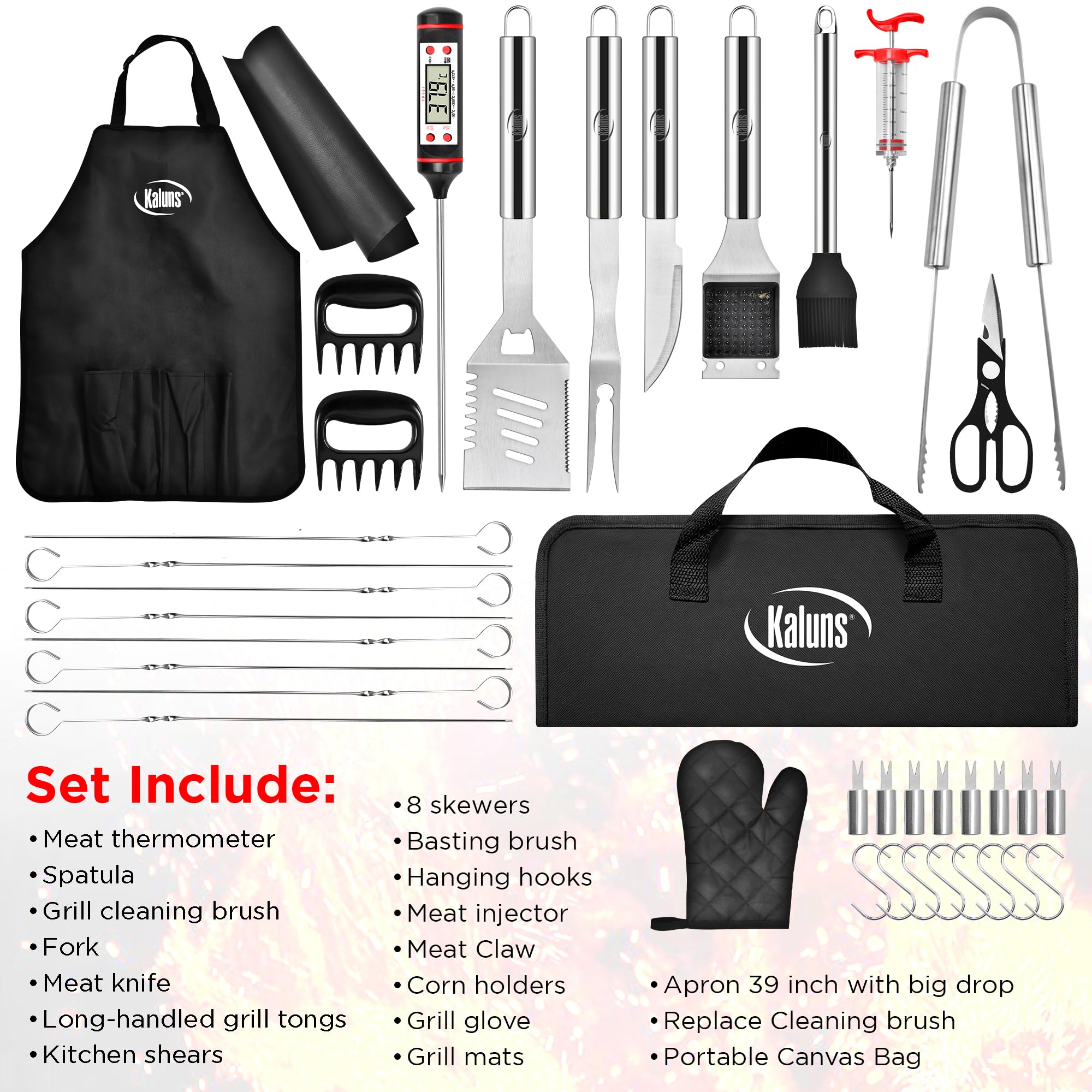 Kaluns 40-piece tongs designed for sturdy flipping and turning.