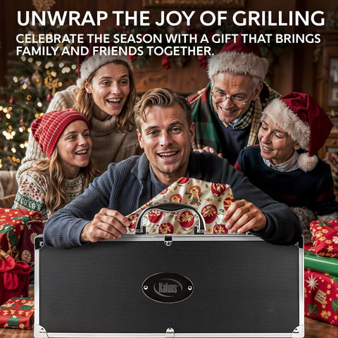 Kaluns grill tongs with sturdy grip for flipping and turning.