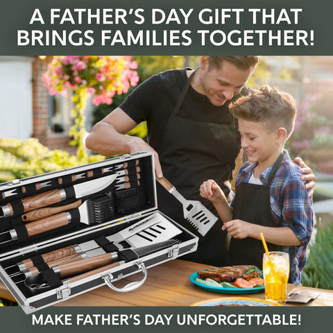 Kaluns tongs, fork, and knife in one set for easy grilling control.