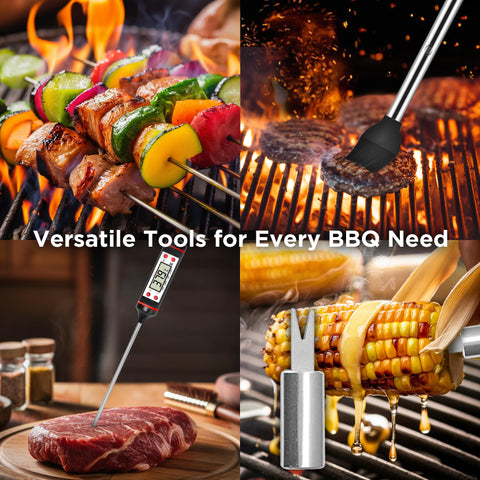 Kaluns skewers and corn holders ideal for even grilling.