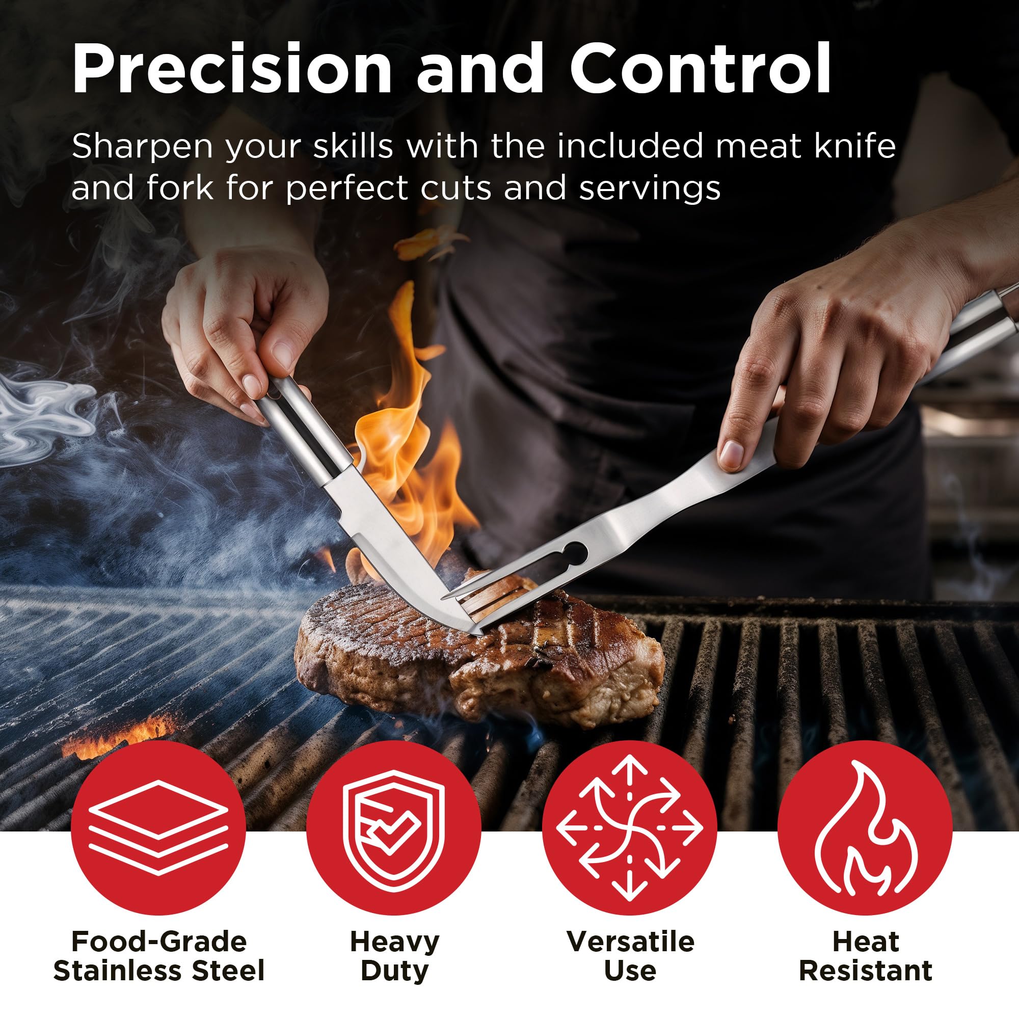 Kaluns stainless steel grill tools resist heat and rust.