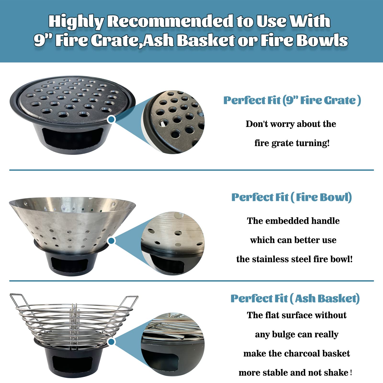 KAMaster 9-inch fire grate fit supports stable ash management.
