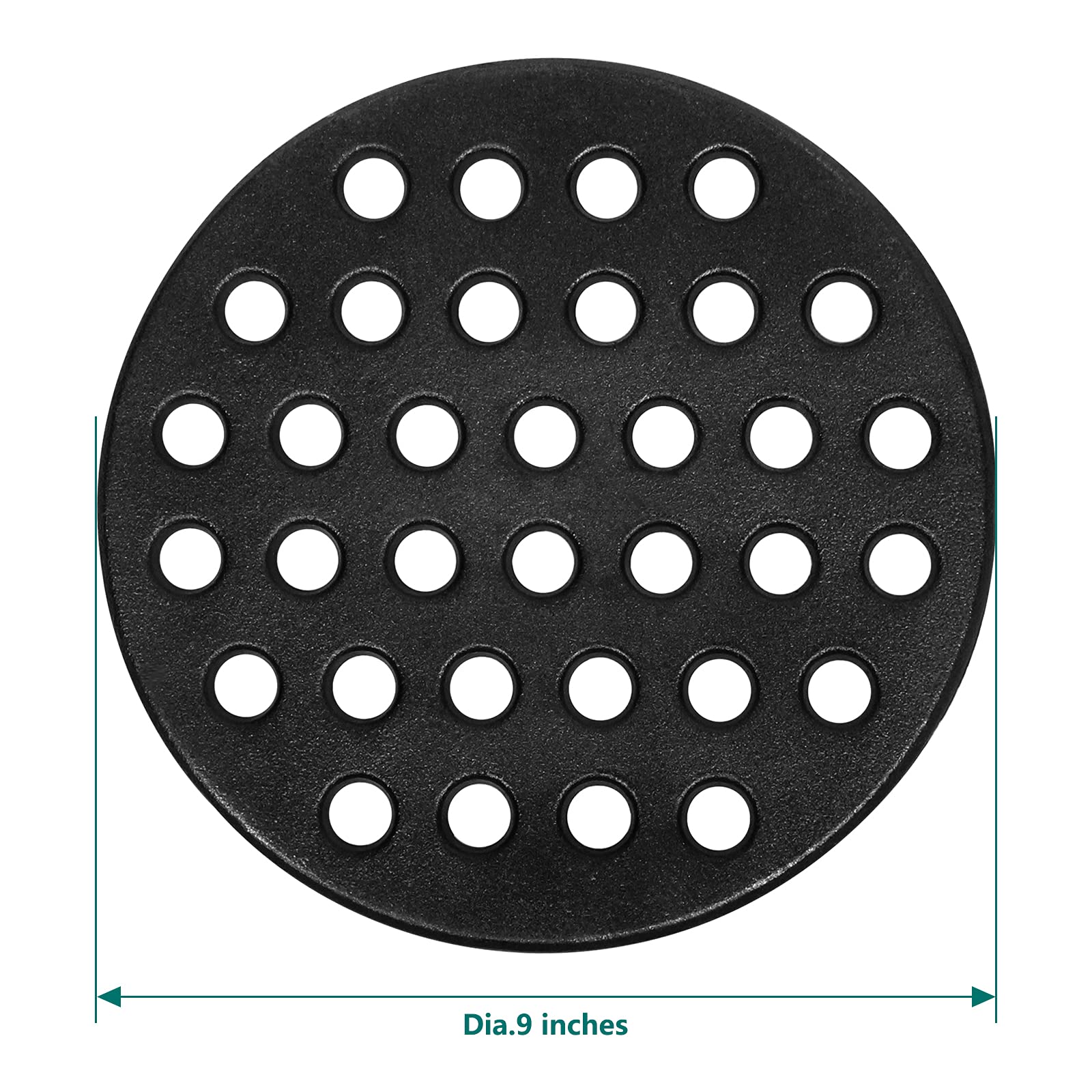 KAMaster 9-inch fire grate side close-up shows smooth surface for stable charcoal.