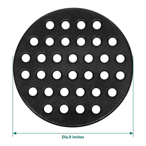 KAMaster 9-inch fire grate side close-up shows smooth surface for stable charcoal.