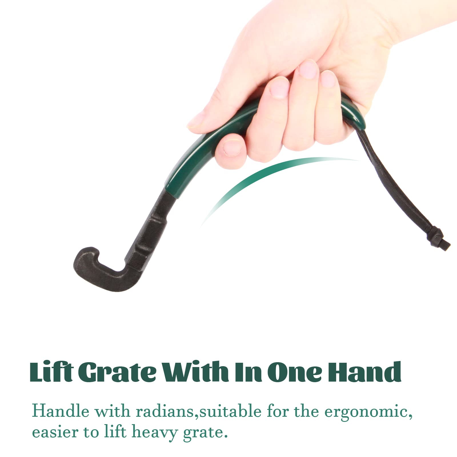 KAMaster grate lifter shown with leather lanyard for easy hanging and storage