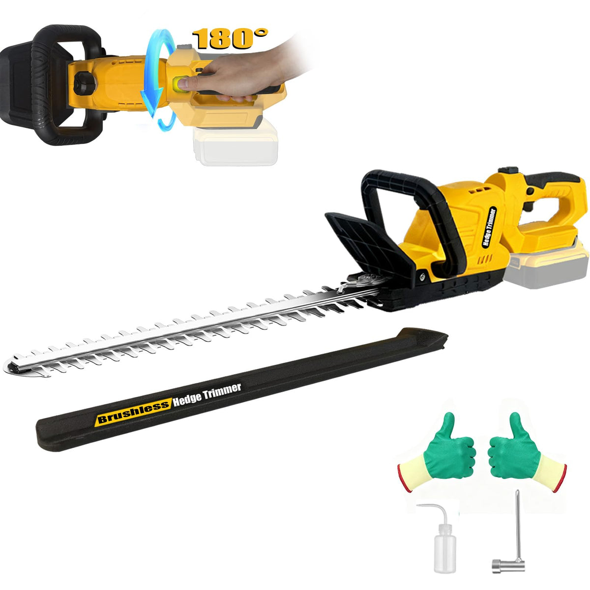 KAMIERTE hedge trimmer with 22-inch dual-action blades for fast, clean trims.