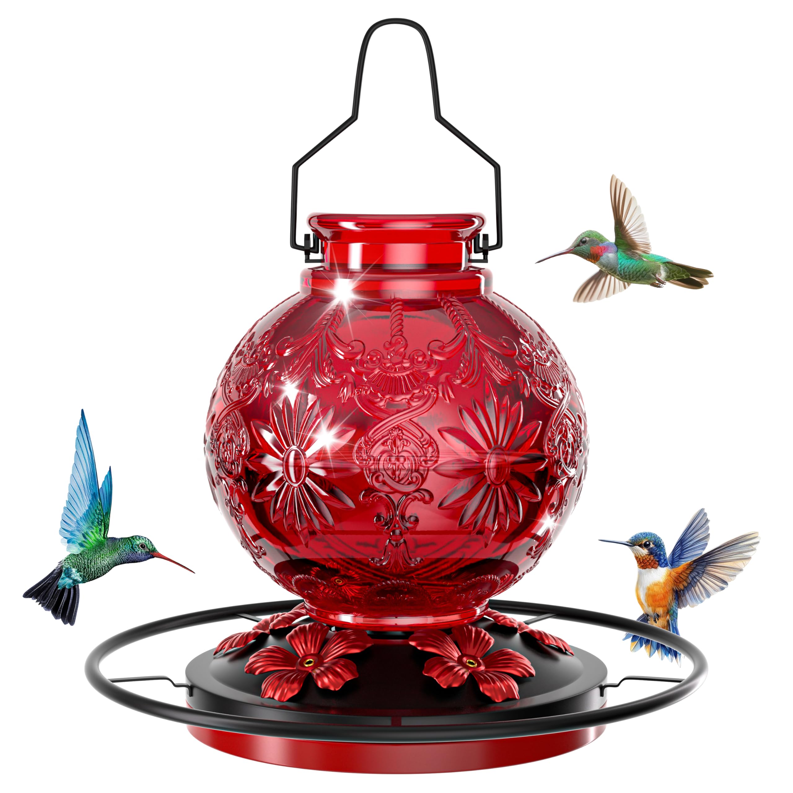 KAMIVERDE glass hummingbird feeder 25oz ready for outdoor use with durable glass.