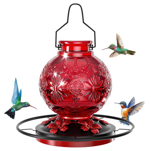 KAMIVERDE glass hummingbird feeder 25oz ready for outdoor use with durable glass.