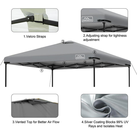 KAMPKEEPER canopy top installation with Velcro tabs shows quick setup.