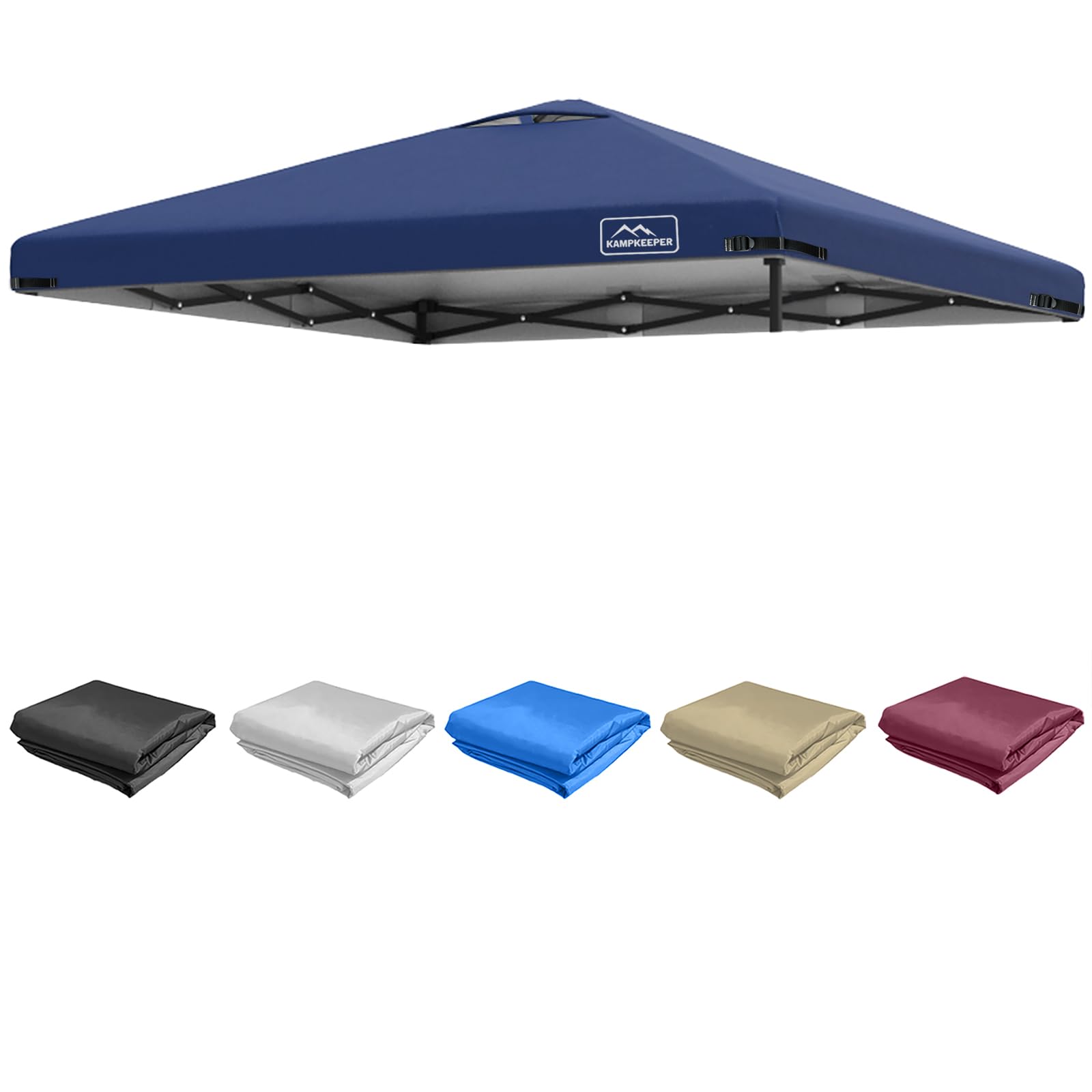 KAMPKEEPER navy replacement top front view provides outdoor shade for gatherings.